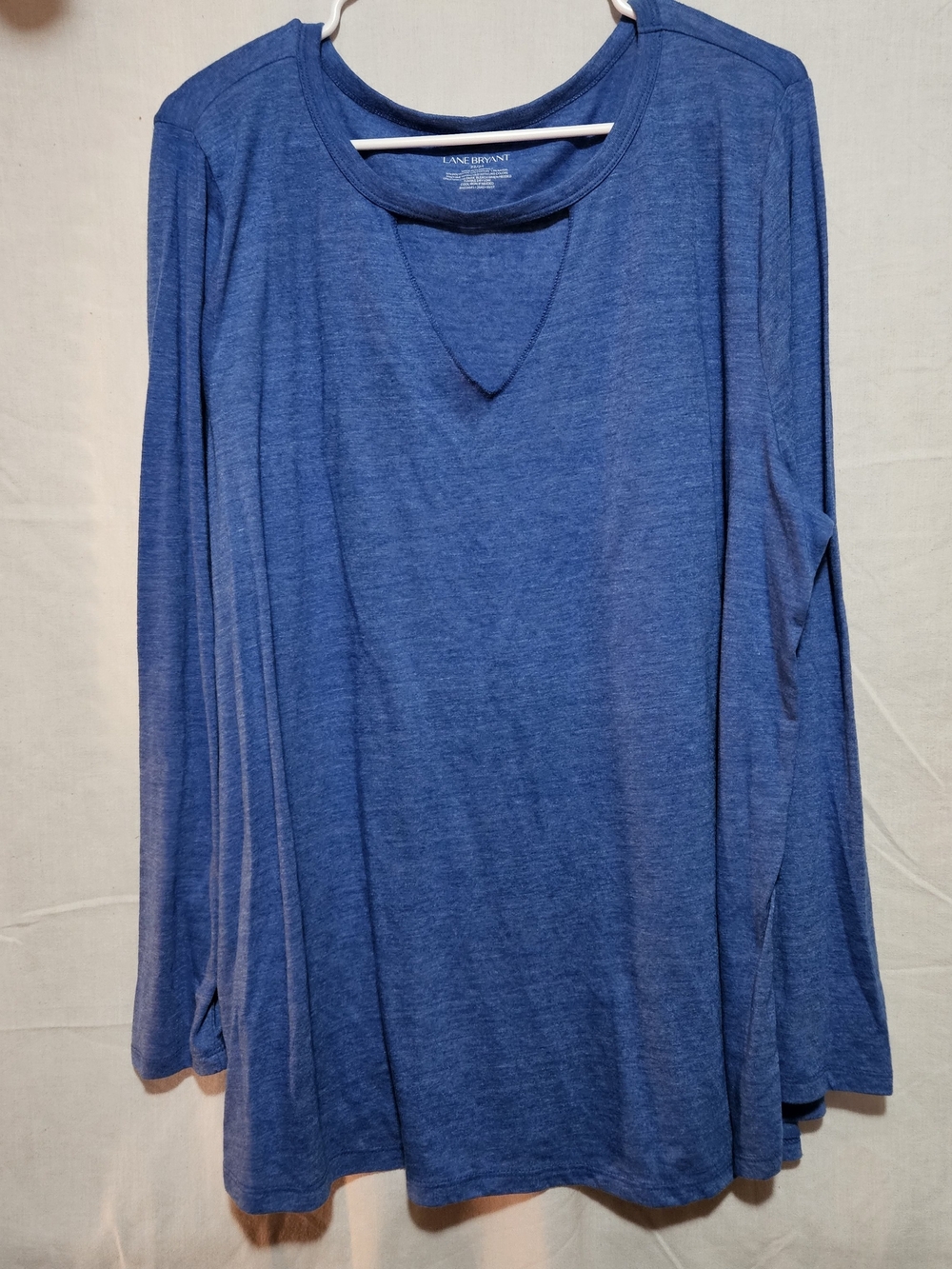 Lane Bryant Heathered Blue Long Sleeve V-Notch Tee